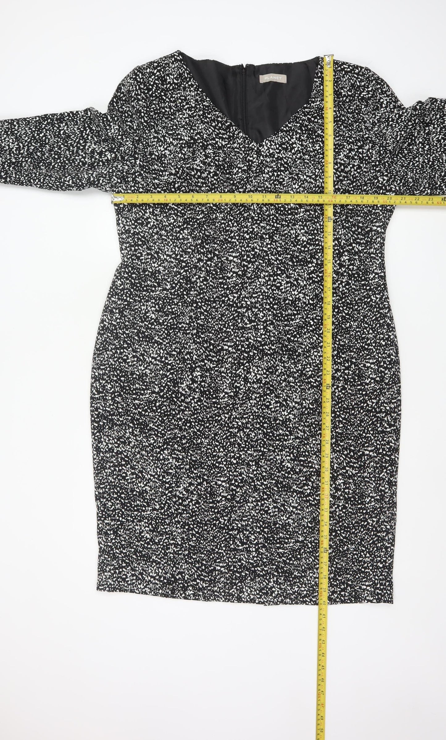 Planet Women’s Black Geometric Sheath Dress Size 16 Workwear