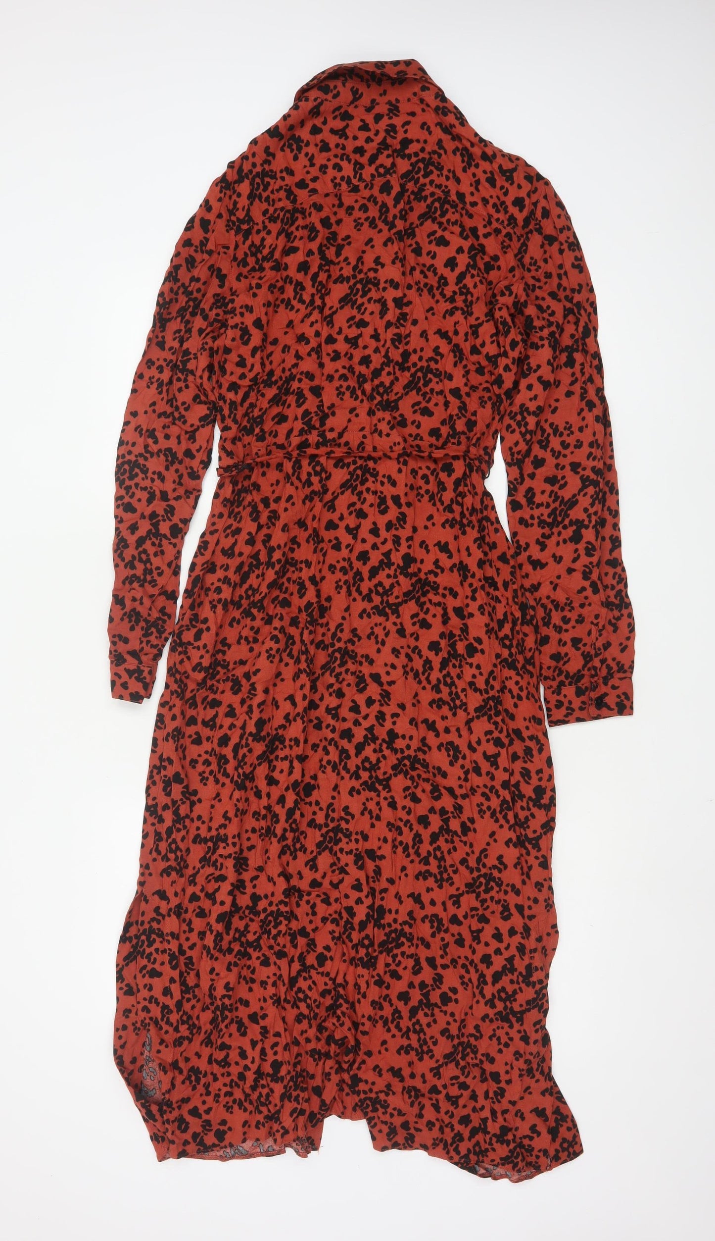 Monsoon Women Red Animal Print Shirt Dress Size 10 Midi Long Sleeve