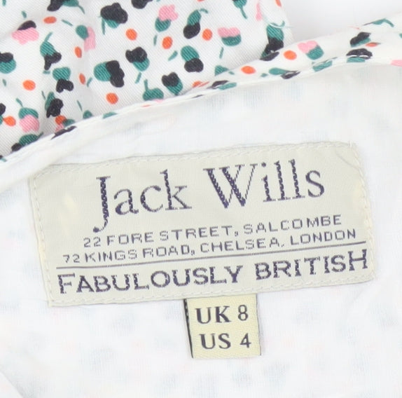 Jack Wills Women's White Floral Cotton Skater Dress Size 8