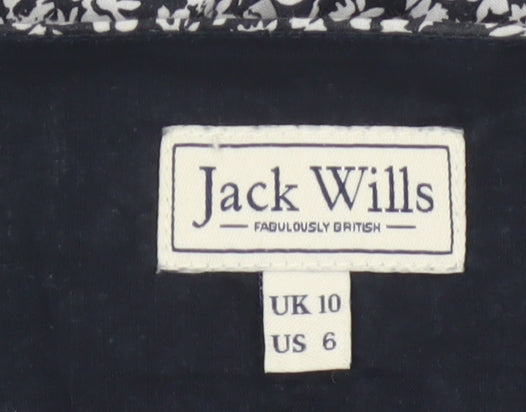 Jack Wills Women’s Black Floral A-Line Cotton Summer Dress UK 10