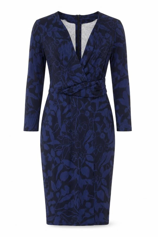 Jigsaw Women’s Blue Floral Bodycon Dress Size S 3/4 Sleeve V-Neck
