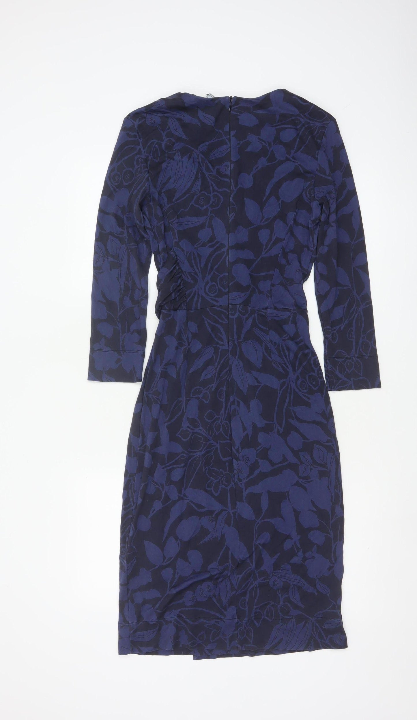 Jigsaw Women’s Blue Floral Bodycon Dress Size S 3/4 Sleeve V-Neck