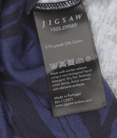Jigsaw Women’s Blue Floral Bodycon Dress Size S 3/4 Sleeve V-Neck