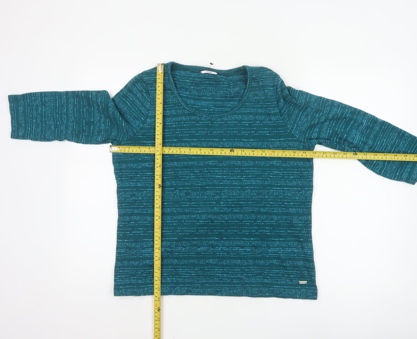 DASH Women’s Green Striped 3/4 Sleeve Jersey Cotton Top Size 16
