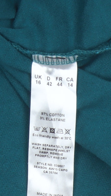 DASH Women’s Green Striped 3/4 Sleeve Jersey Cotton Top Size 16