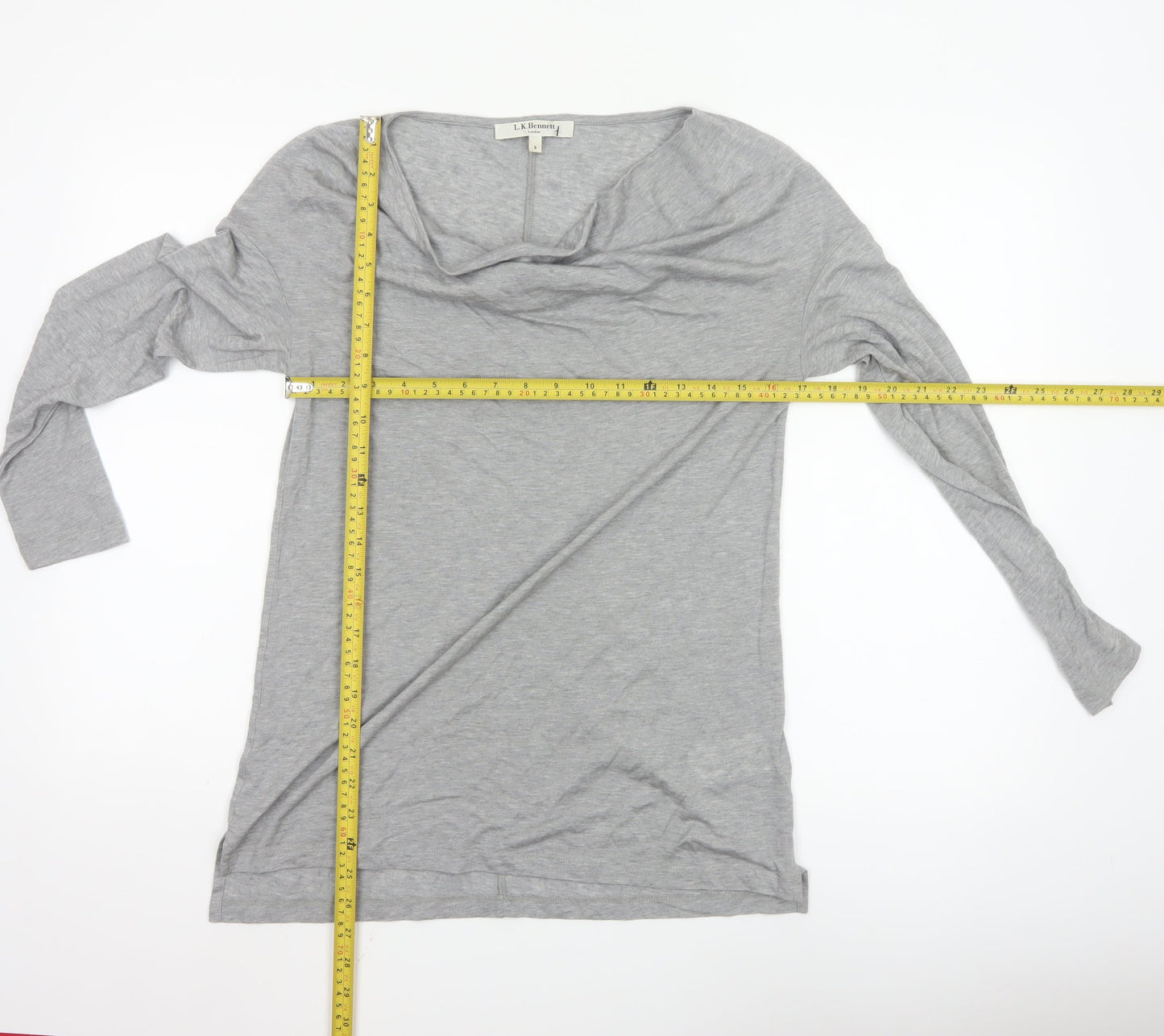 L.K.Bennett Women's Grey Long Sleeve Cowl Neck Jersey Blouse Size S