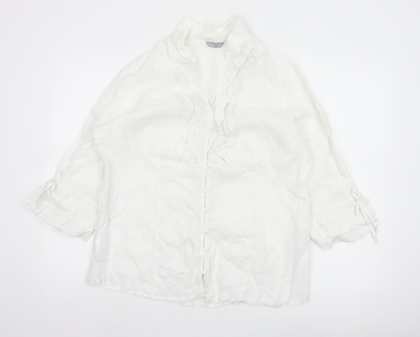 Marks and Spencer Per Una Women's White Linen Blend Ruffle Blouse Size 18