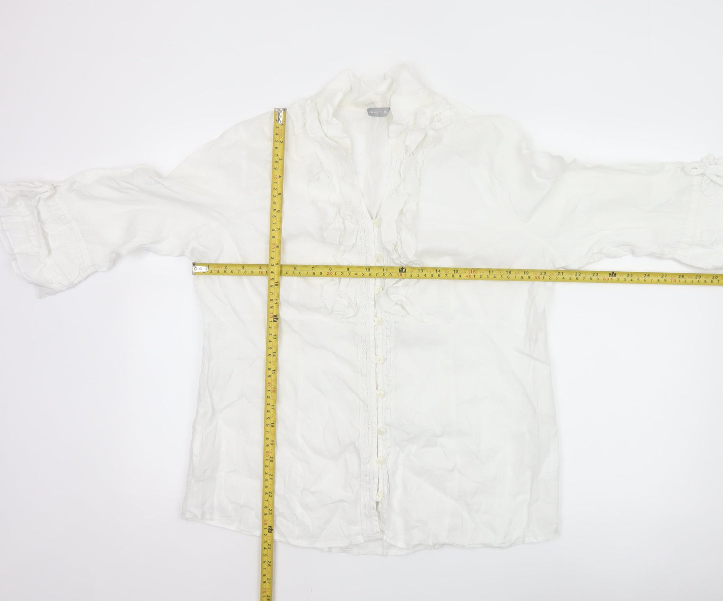 Marks and Spencer Per Una Women's White Linen Blend Ruffle Blouse Size 18