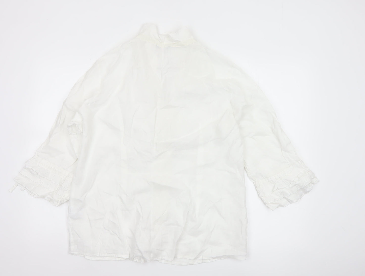 Marks and Spencer Per Una Women's White Linen Blend Ruffle Blouse Size 18