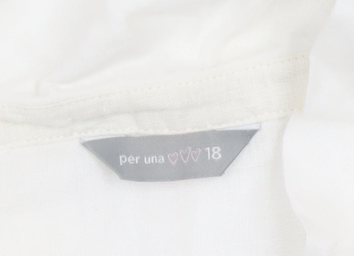 Marks and Spencer Per Una Women's White Linen Blend Ruffle Blouse Size 18