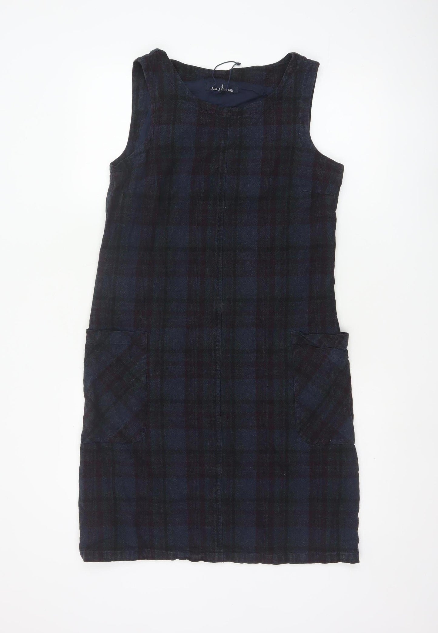 Seasalt Cornwall Women Blue Linen Cotton Check Pinafore Dress Size 10