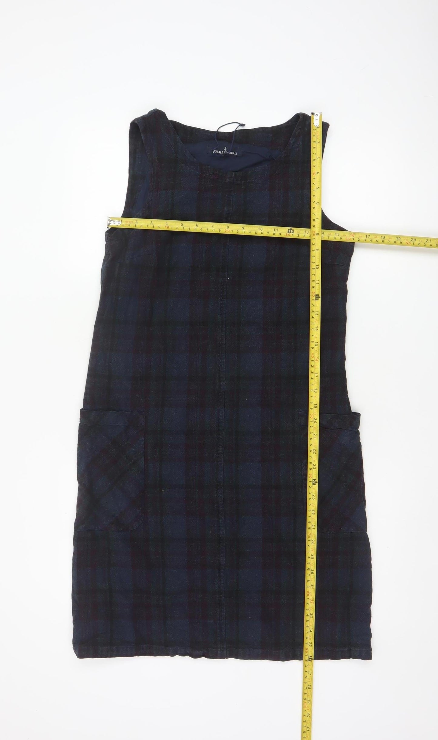 Seasalt Cornwall Women Blue Linen Cotton Check Pinafore Dress Size 10