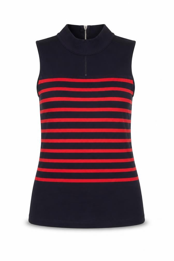 Karen Millen Women's Blue Red Striped Sleeveless Zip Neck Tank Top Size 8