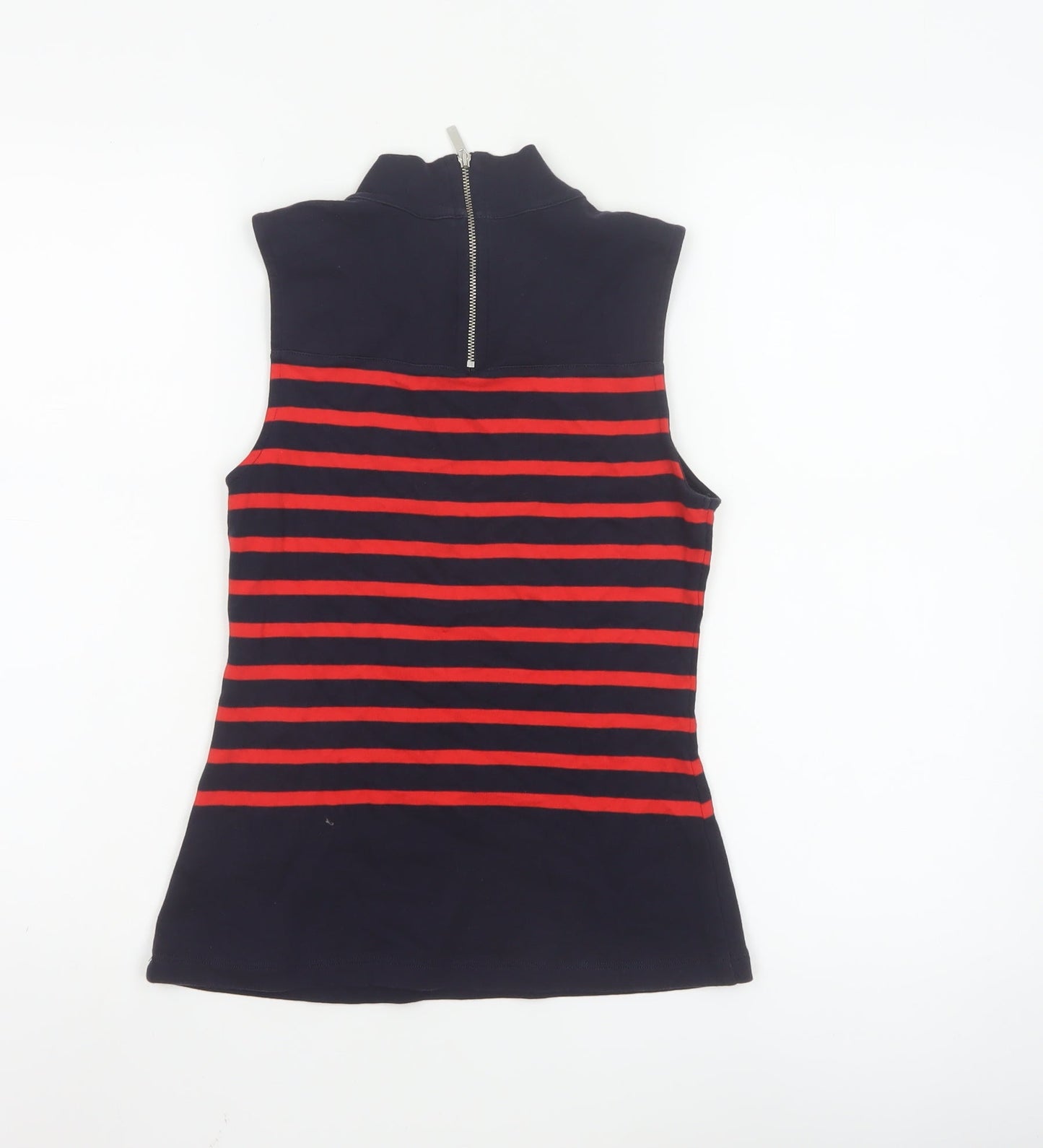 Karen Millen Women's Blue Red Striped Sleeveless Zip Neck Tank Top Size 8