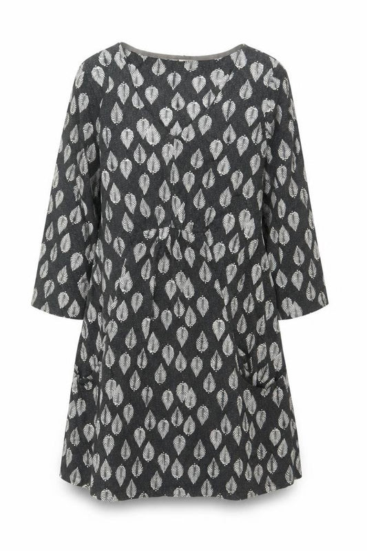 White Stuff Women Grey Leaf Print Cotton Shift Dress UK 18