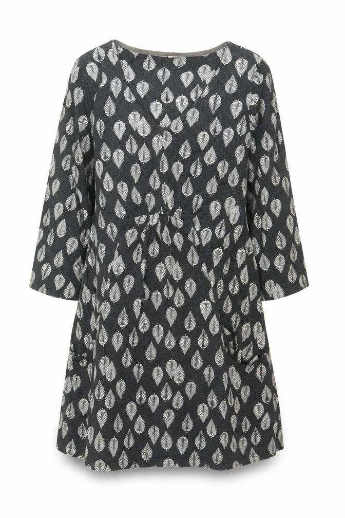 White Stuff Women Grey Leaf Print Cotton Shift Dress UK 18