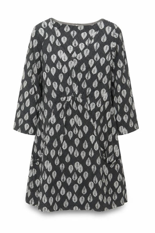 White Stuff Women Grey Leaf Print Cotton Shift Dress UK 18