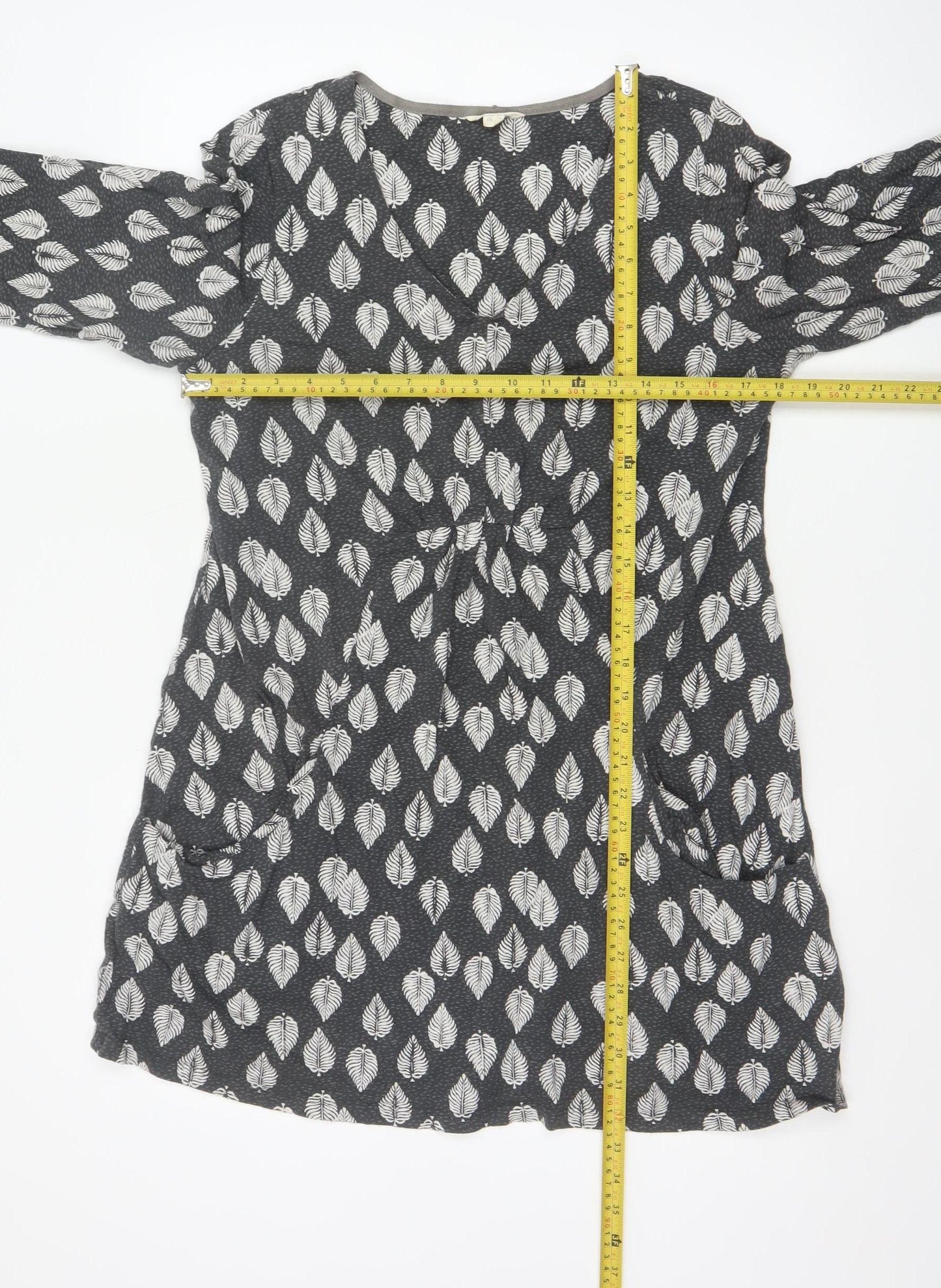 White Stuff Women Grey Leaf Print Cotton Shift Dress UK 18