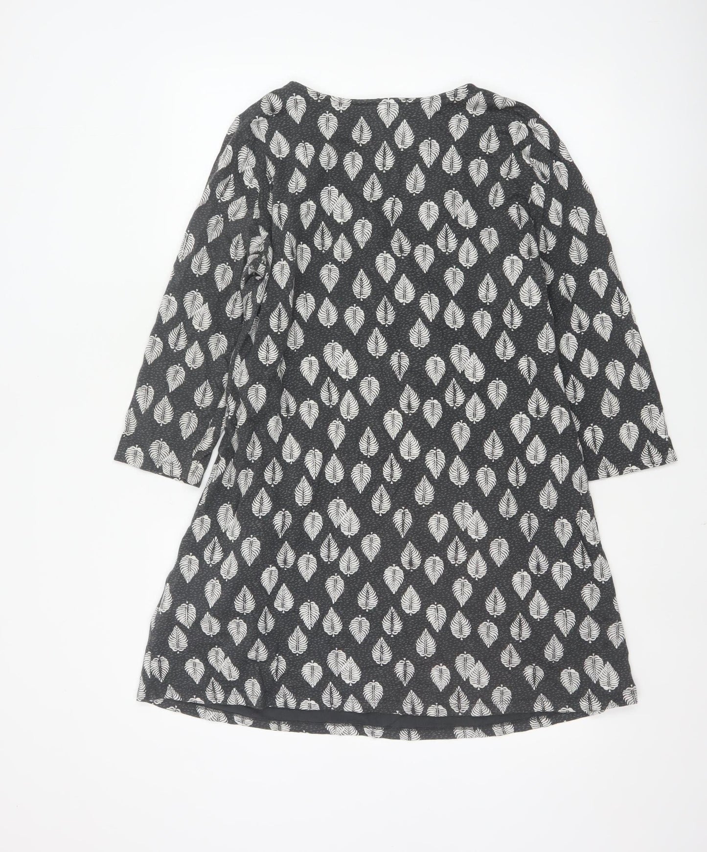 White Stuff Women Grey Leaf Print Cotton Shift Dress UK 18
