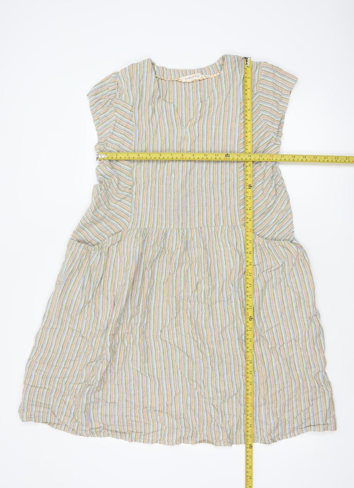 Country Rose Women Beige Multicoloured Striped Shift Dress Size 18