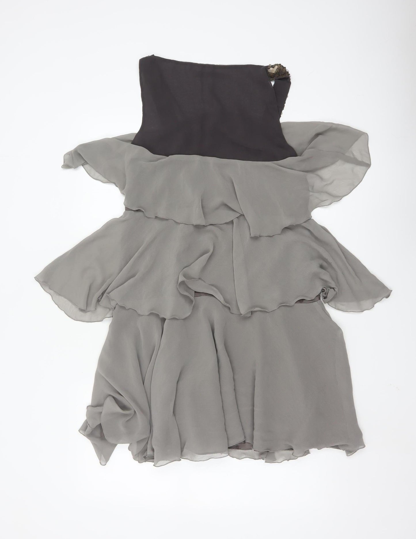 Zara Basic Women's Grey Sequin Layered Chiffon A-Line Dress Size 12