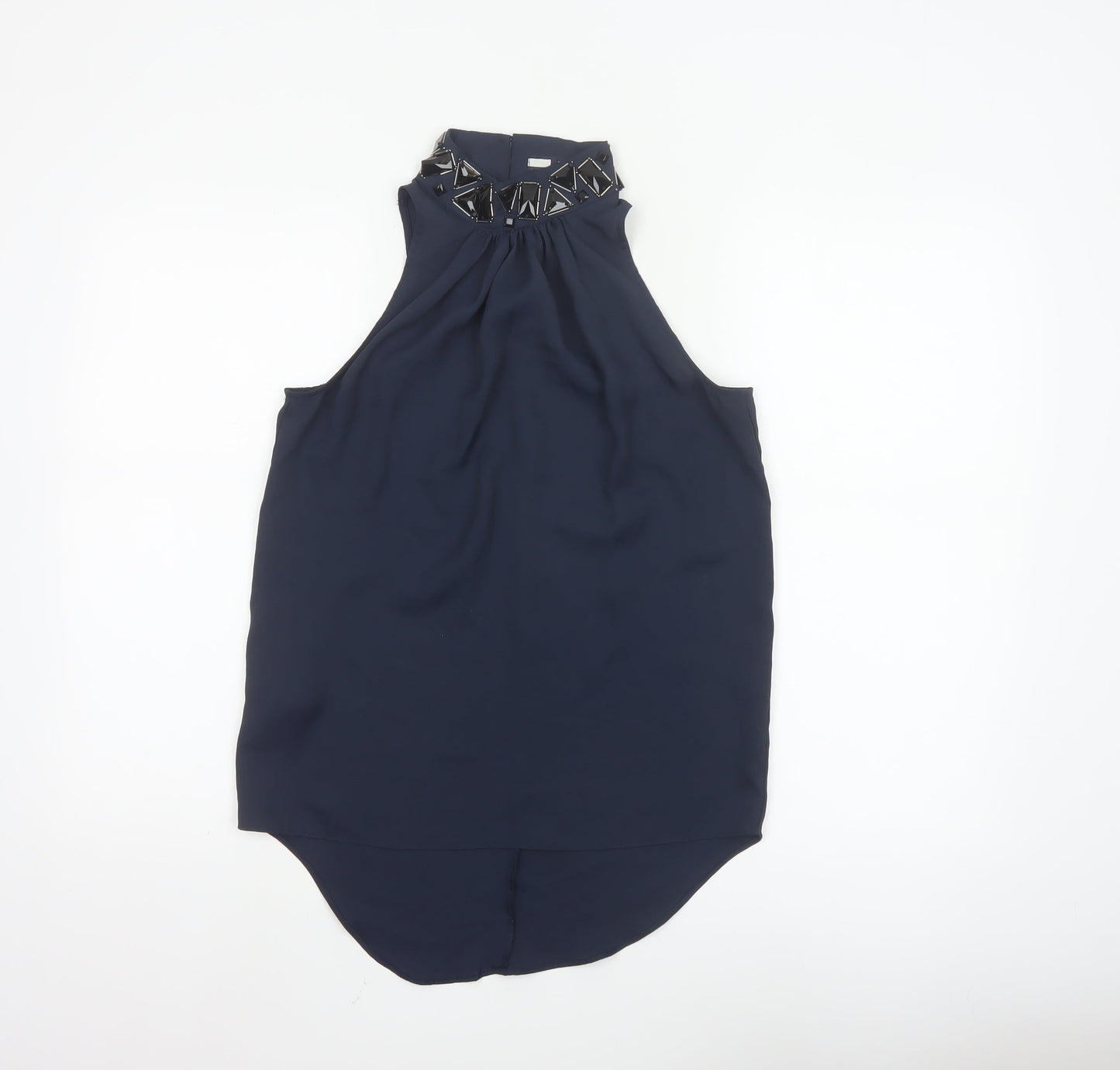 Next Women's Blue Embellished High Neck Sleeveless Party Blouse Size 8