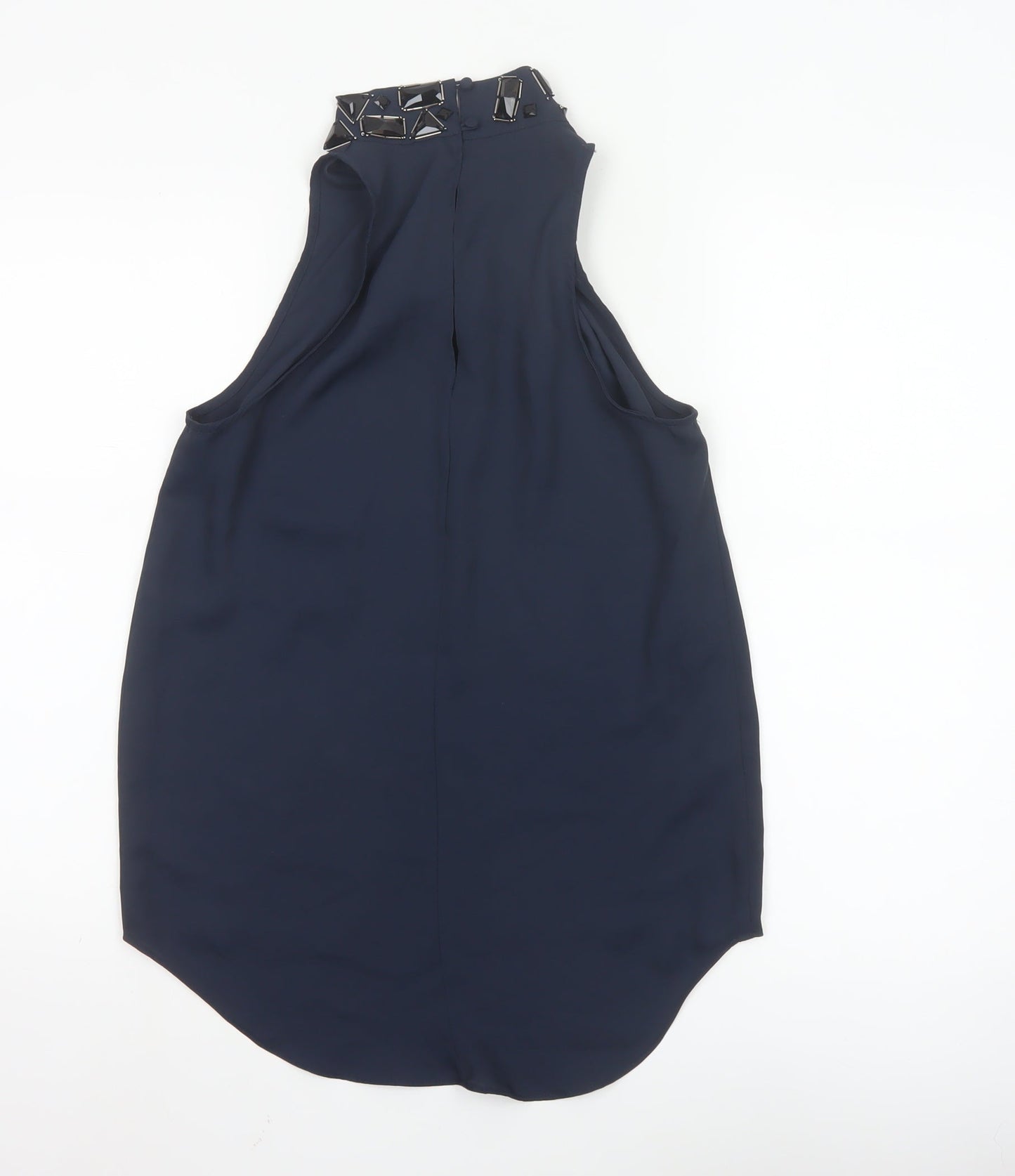 Next Women's Blue Embellished High Neck Sleeveless Party Blouse Size 8