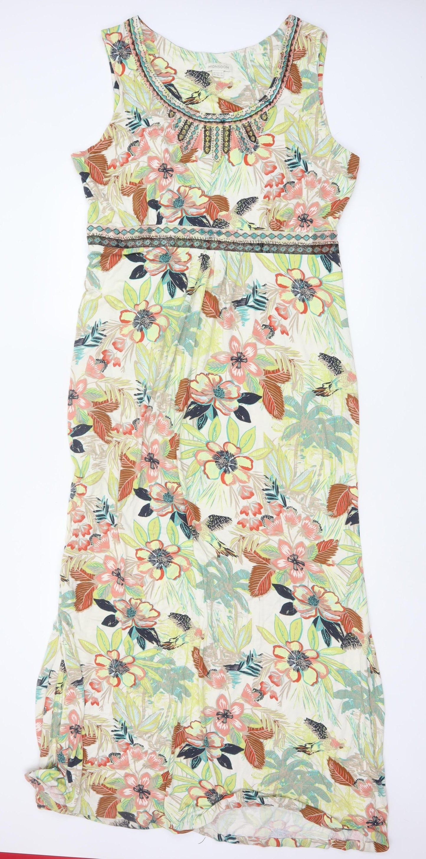 Monsoon Women’s Multicoloured Floral Maxi Dress Size 18 Sleeveless Summer Style