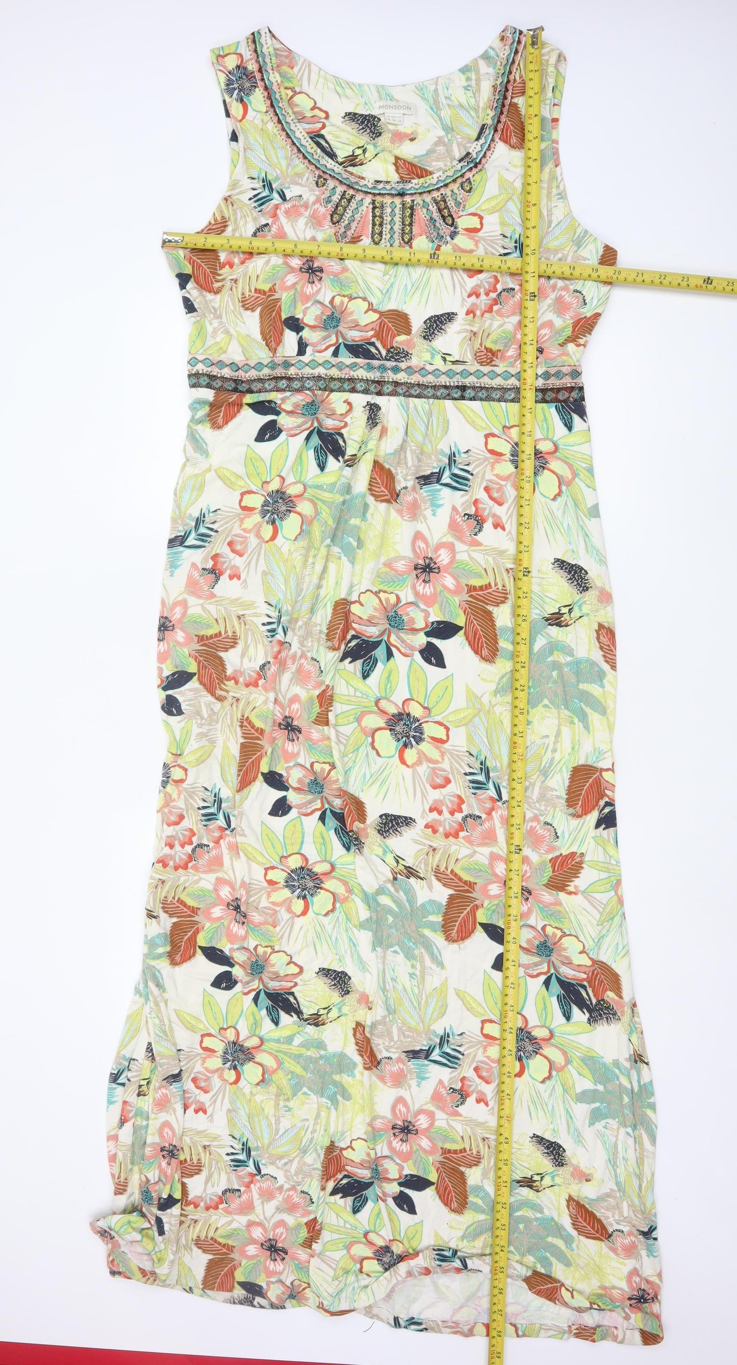 Monsoon Women’s Multicoloured Floral Maxi Dress Size 18 Sleeveless Summer Style