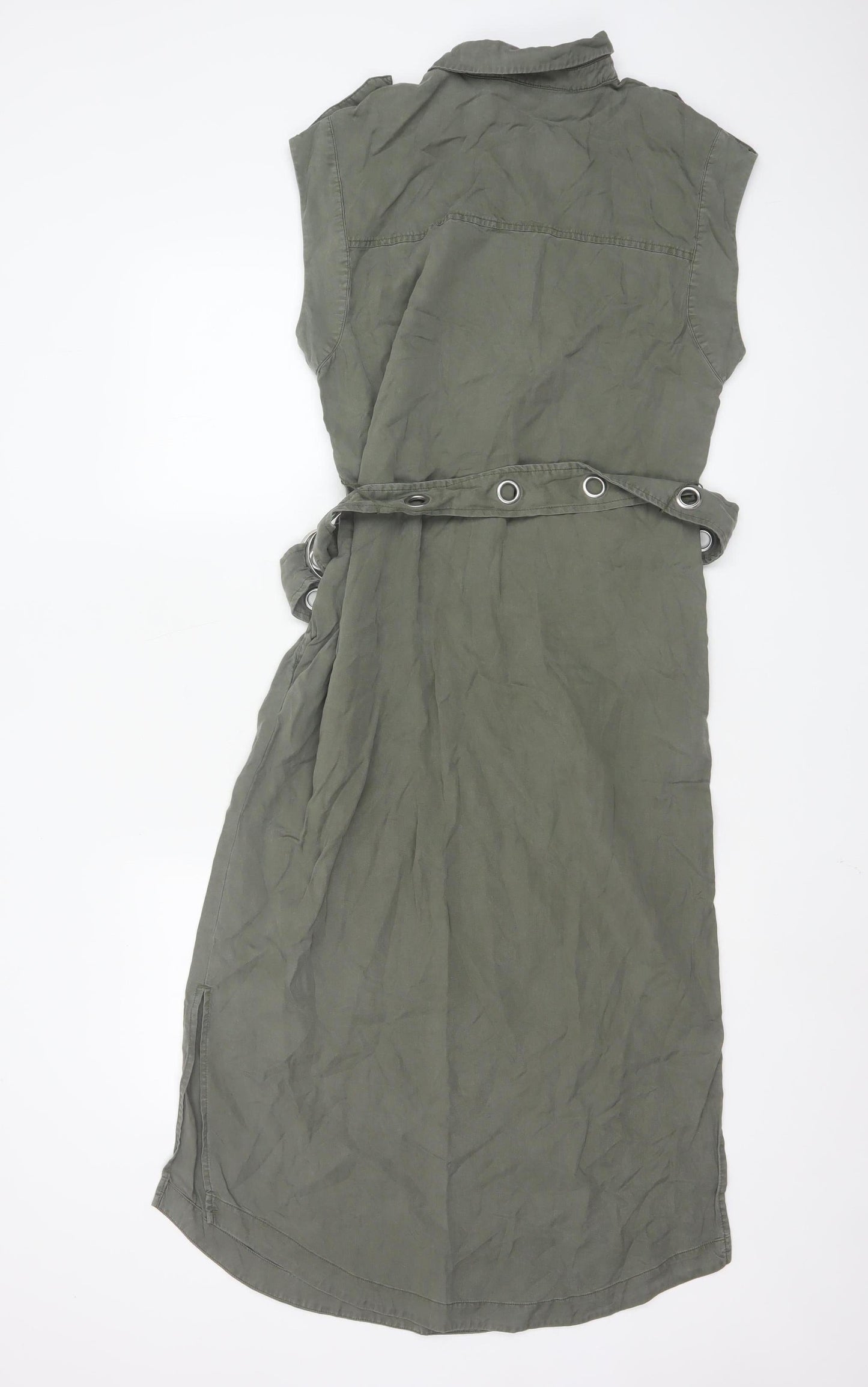 Mint Velvet Women's Green Sleeveless Belted Shirt Dress Size S