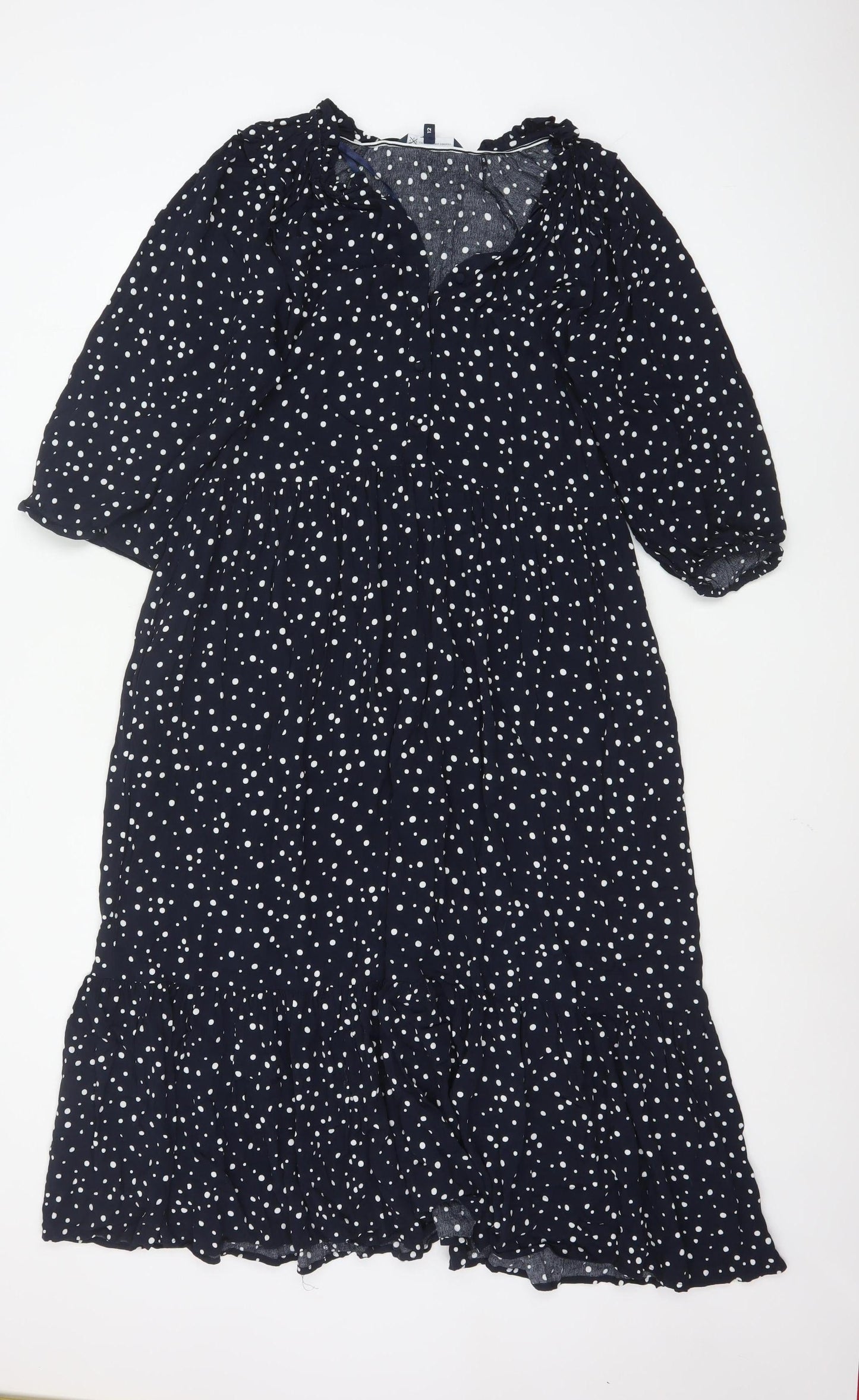 Crew Clothing Women Blue Polka Dot Midi Fit & Flare Dress Size 12