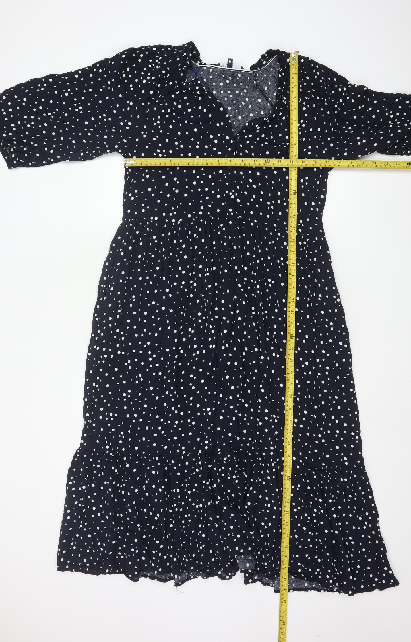 Crew Clothing Women Blue Polka Dot Midi Fit & Flare Dress Size 12