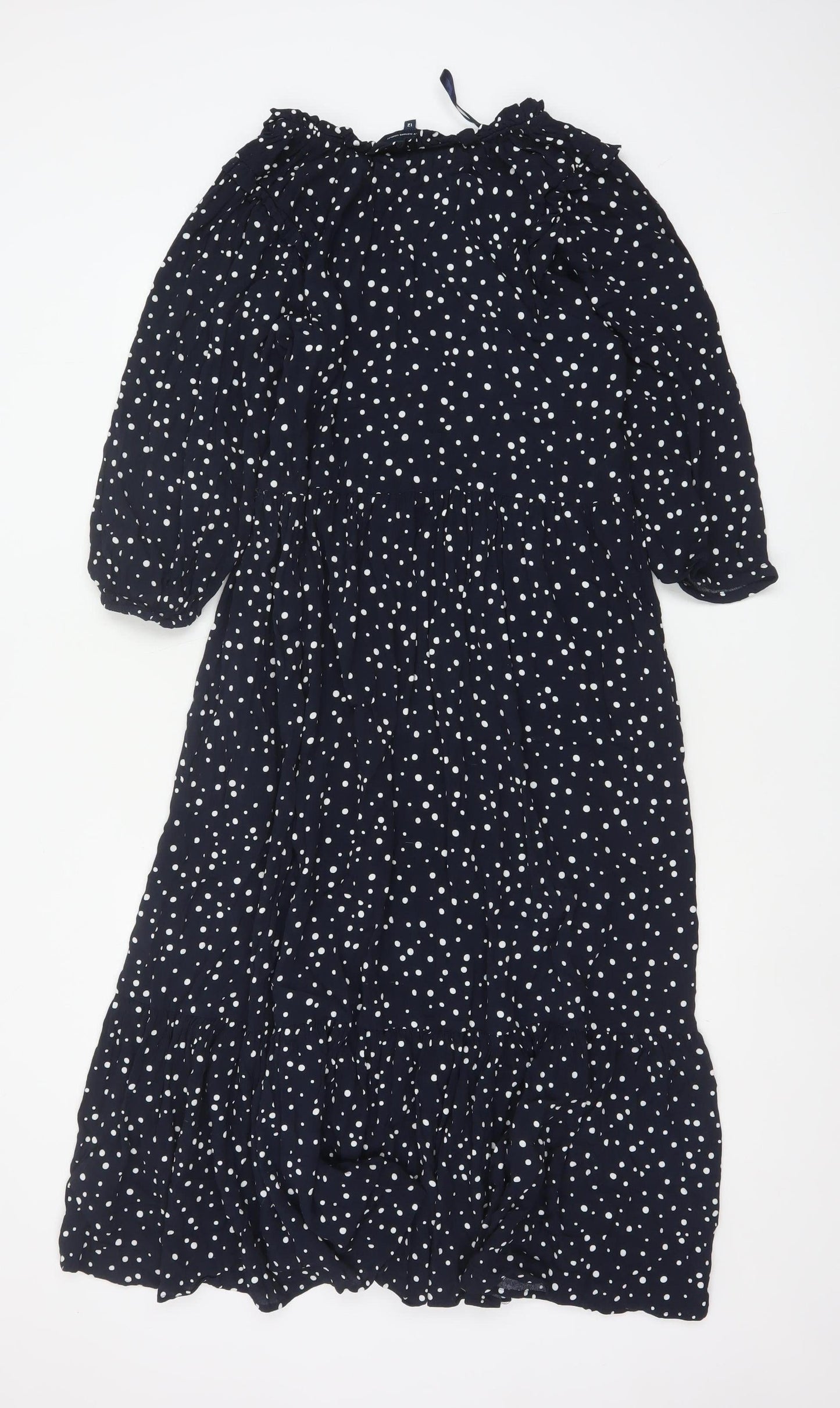 Crew Clothing Women Blue Polka Dot Midi Fit & Flare Dress Size 12