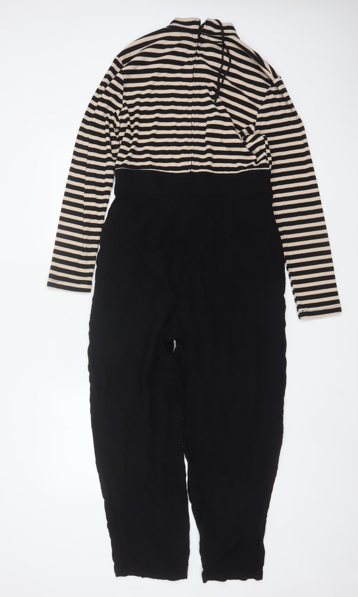 Pop England Women's Black Beige Striped Long Sleeve Jumpsuit Size 4