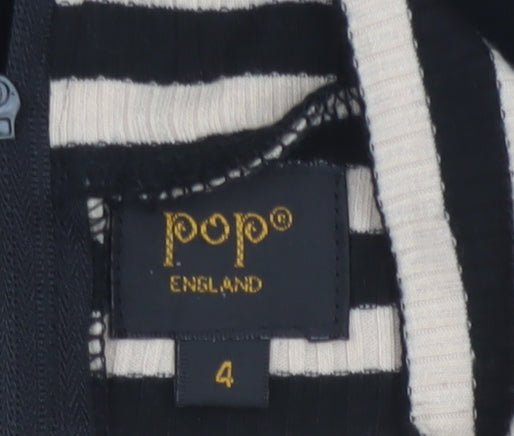 Pop England Women's Black Beige Striped Long Sleeve Jumpsuit Size 4
