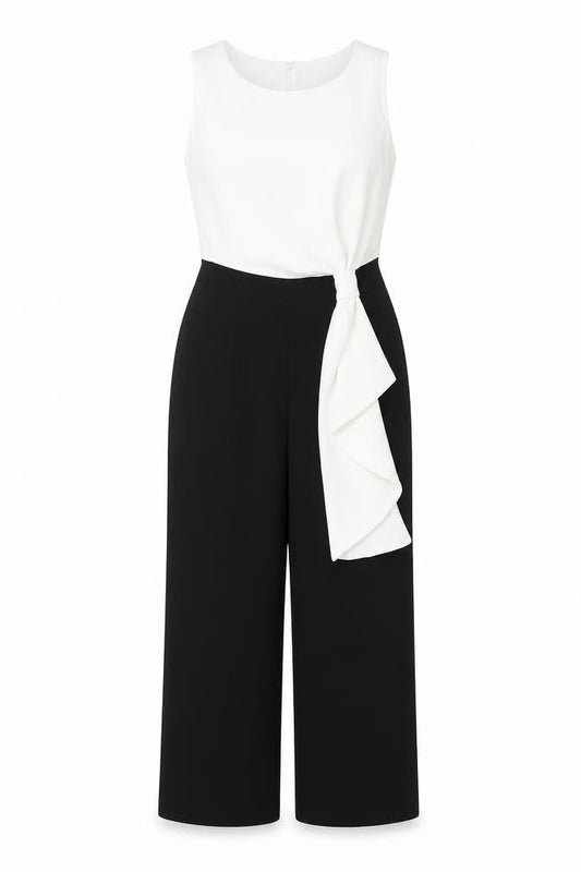 Wallis Women’s Black White Sleeveless Ruffle Jumpsuit Size 8