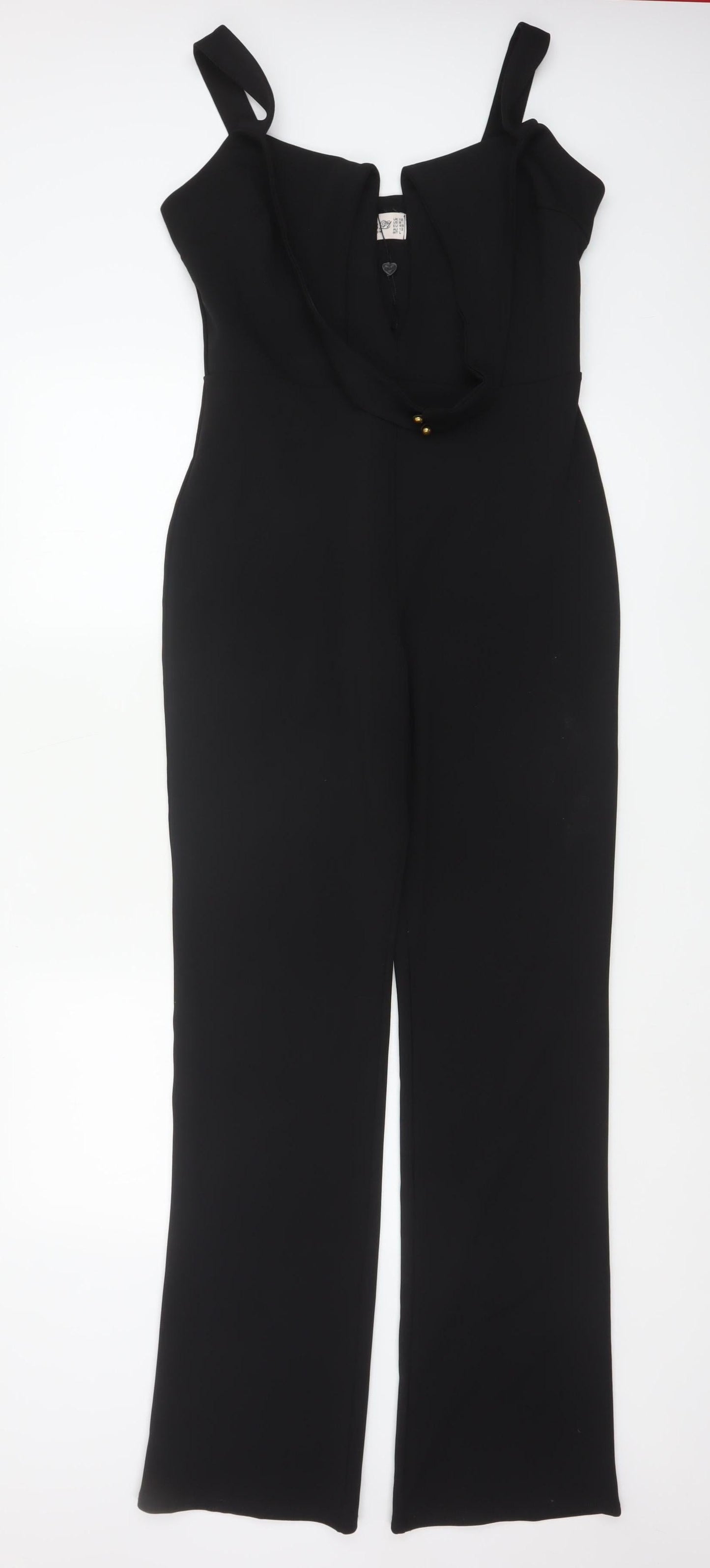 Club L London Women's Black Wide-Leg Jumpsuit UK 12 Polyester Blend