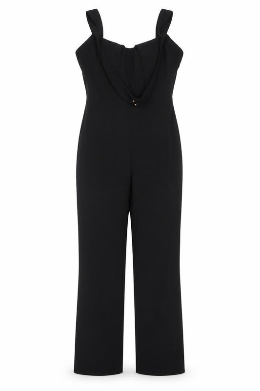Front view of Club L London Women's Black Wide-Leg Jumpsuit UK 12 Polyester Blend