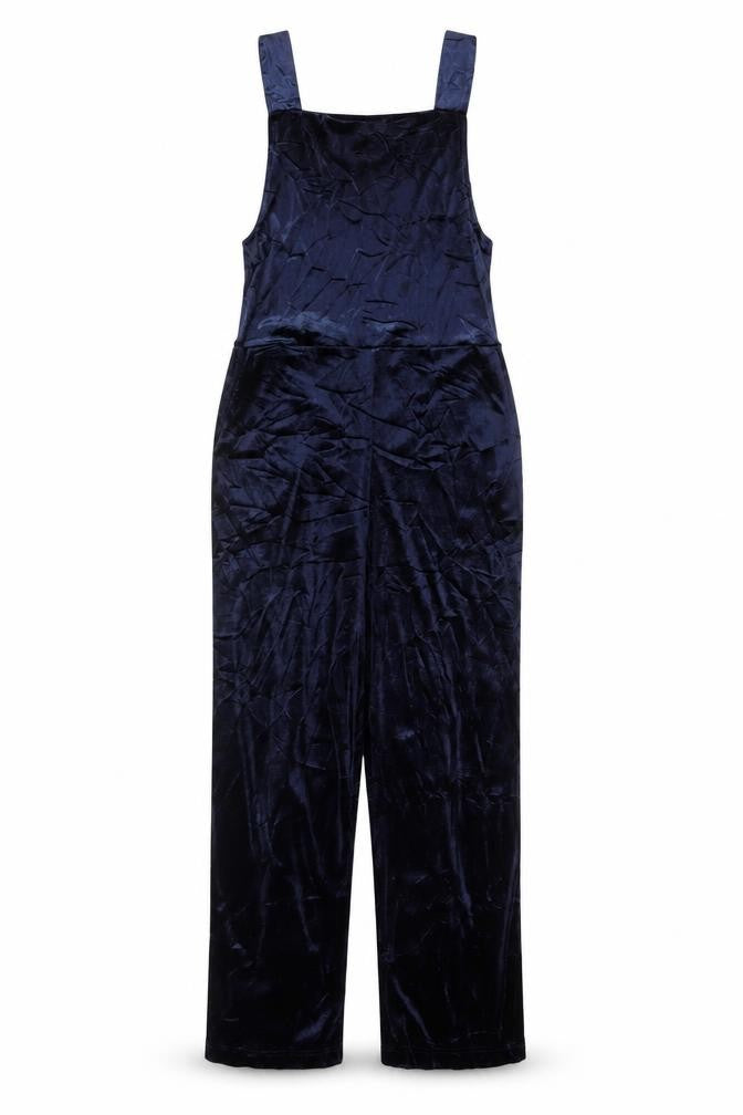 Tu Women Navy Velvet Jumpsuit Size 12 Sleeveless Wide-Leg Style