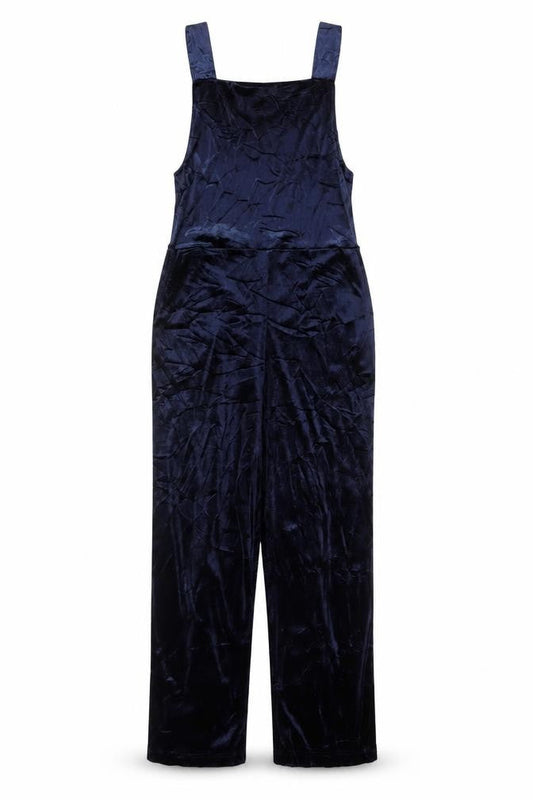 Tu Women Navy Velvet Jumpsuit Size 12 Sleeveless Wide-Leg Style