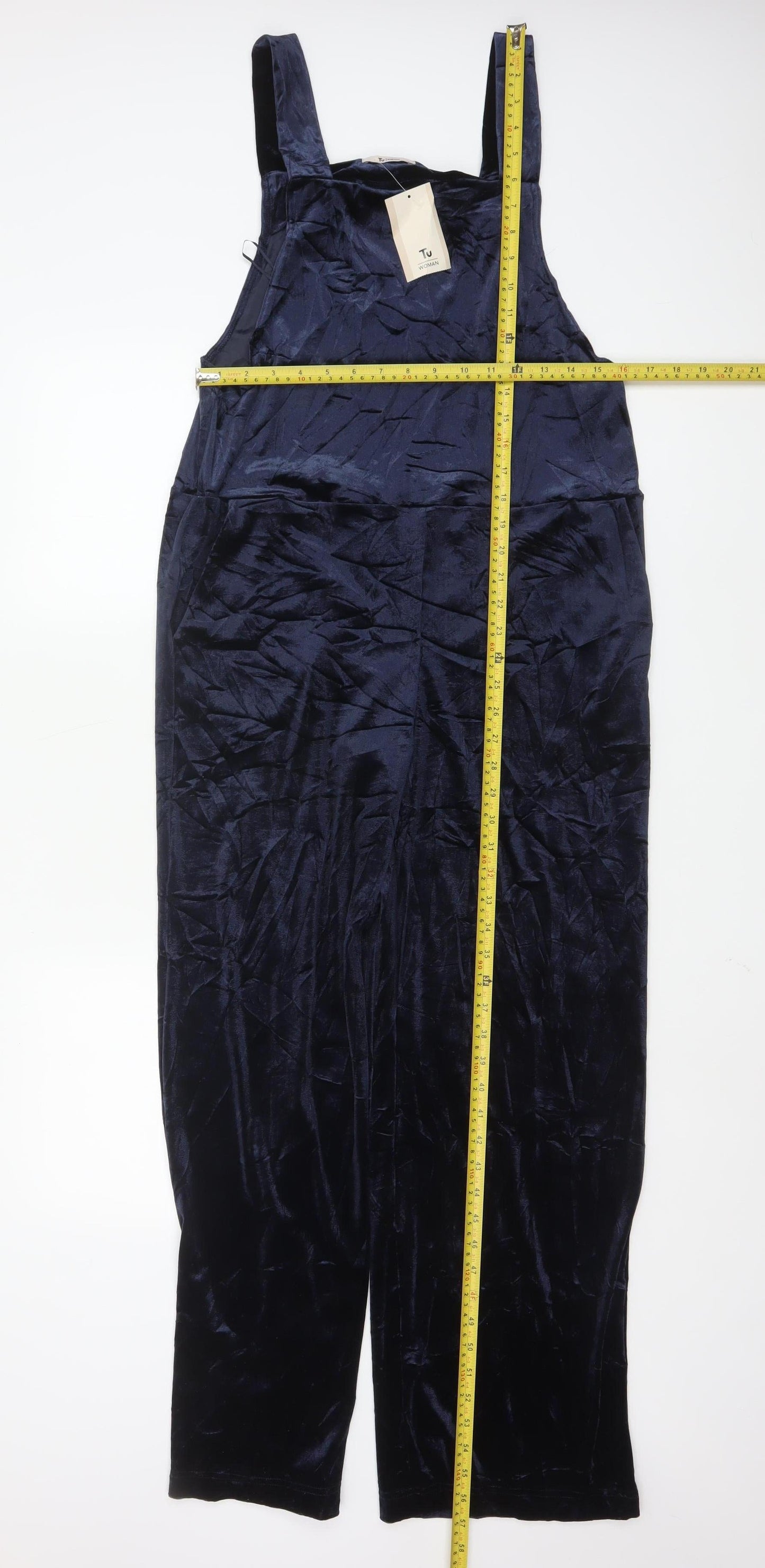 Tu Women Navy Velvet Jumpsuit Size 12 Sleeveless Wide-Leg Style