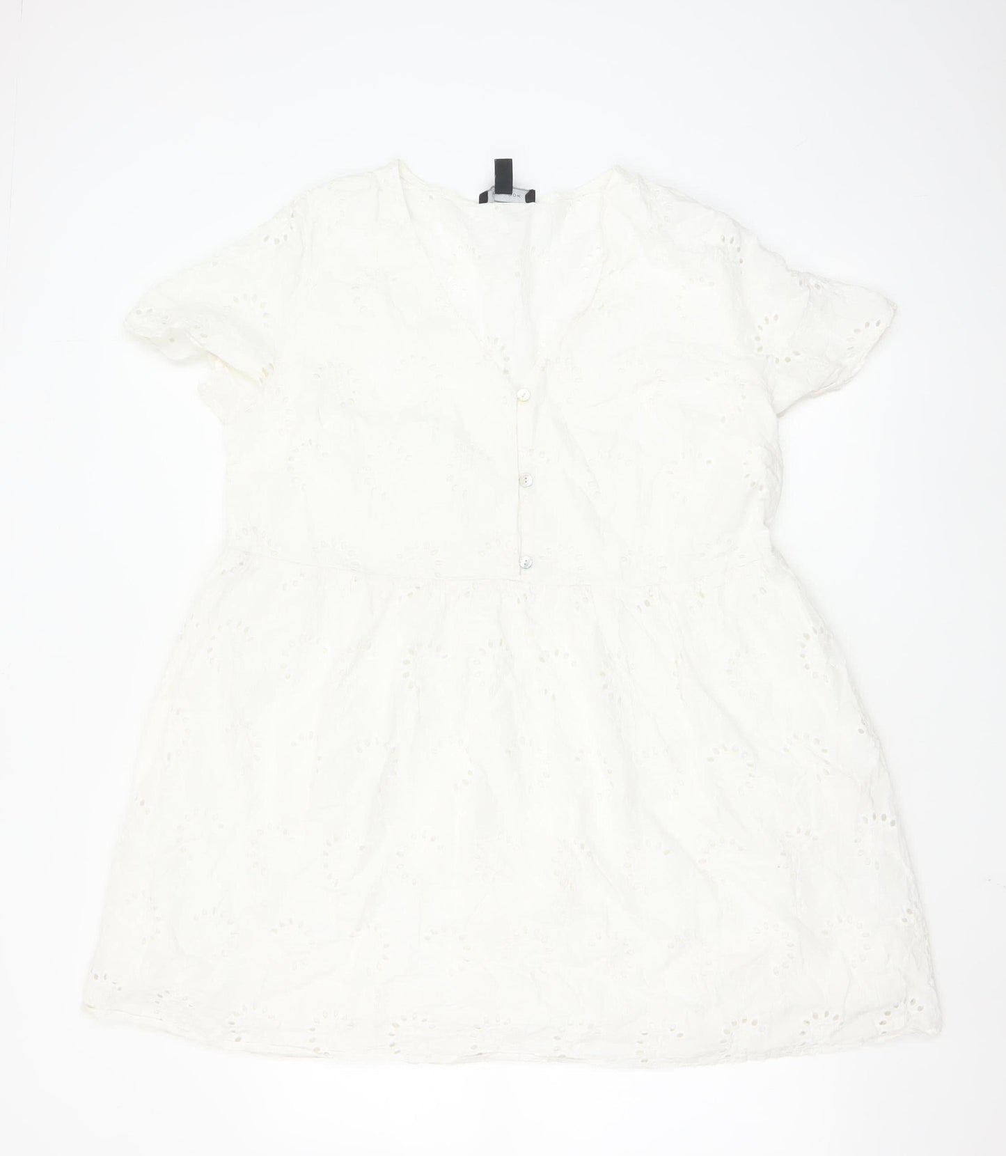 New Look Women's White Cotton A-Line Short Sleeve Belted Dress Size 18