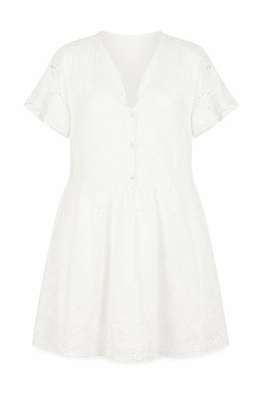 New Look Women's White Cotton A-Line Short Sleeve Belted Dress Size 18
