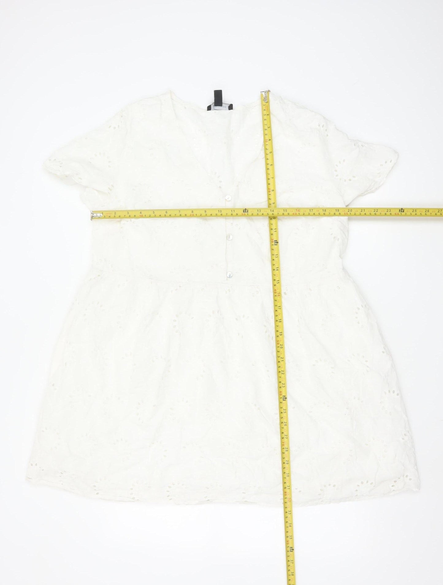 New Look Women's White Cotton A-Line Short Sleeve Belted Dress Size 18
