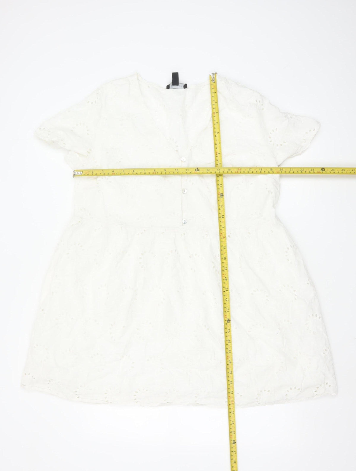 New Look Women's White Cotton A-Line Short Sleeve Belted Dress Size 18