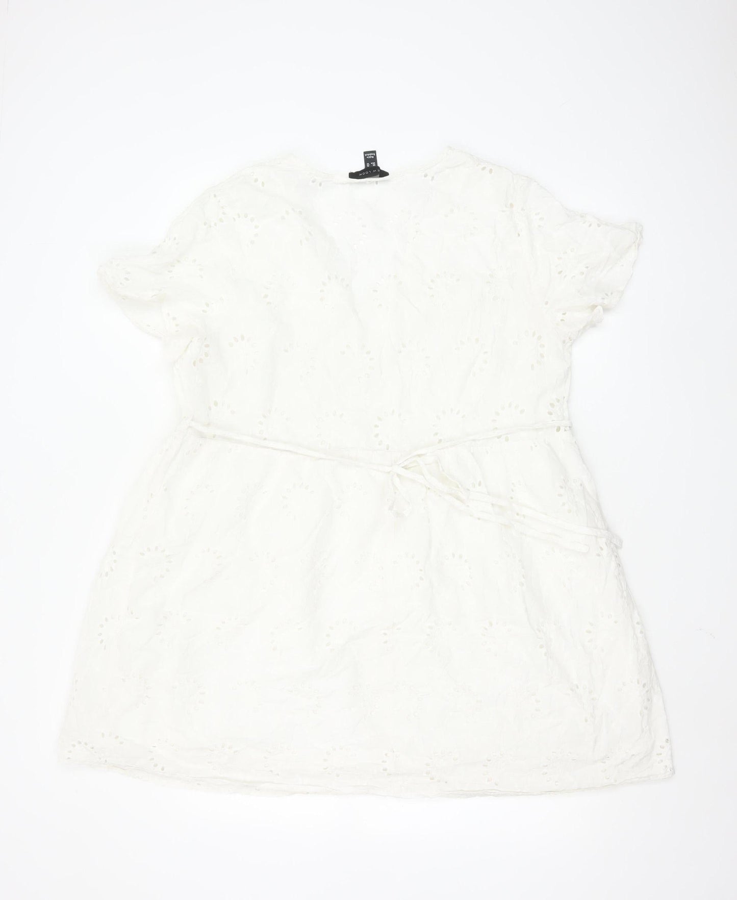 New Look Women's White Cotton A-Line Short Sleeve Belted Dress Size 18