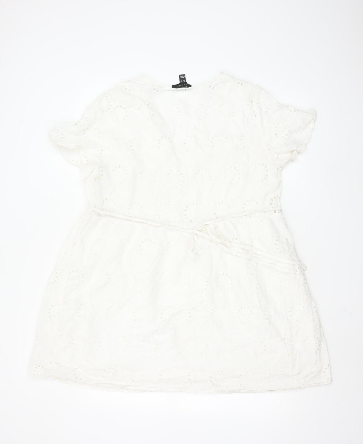 New Look Women's White Cotton A-Line Short Sleeve Belted Dress Size 18