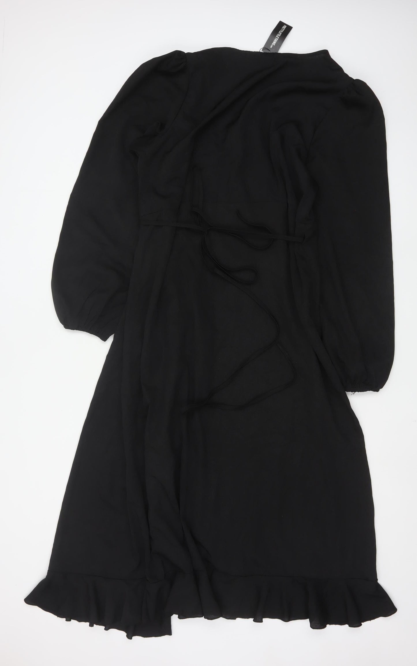 PrettyLittleThing Women’s Black Plus Size 18 Wrap Ruffle Long Sleeve Dress