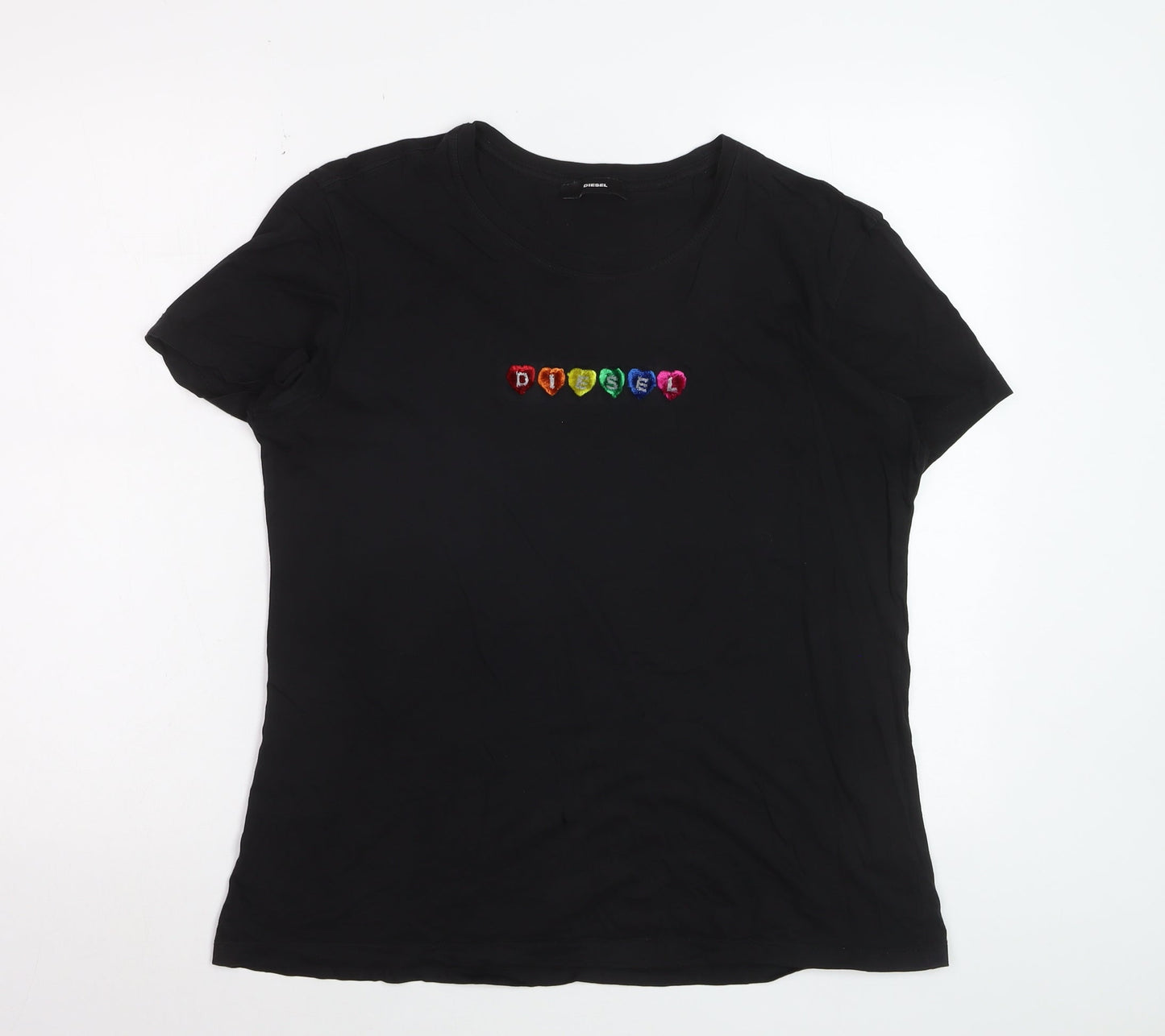 Diesel Women's Black XL Cotton Embroidered Logo T-Shirt