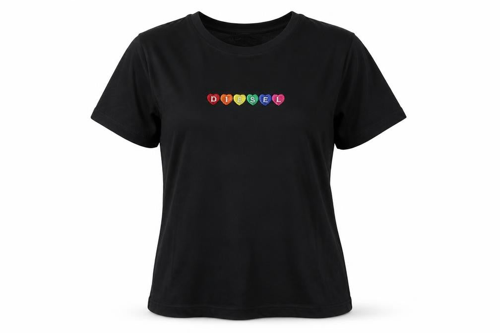 Diesel Women's Black XL Cotton Embroidered Logo T-Shirt